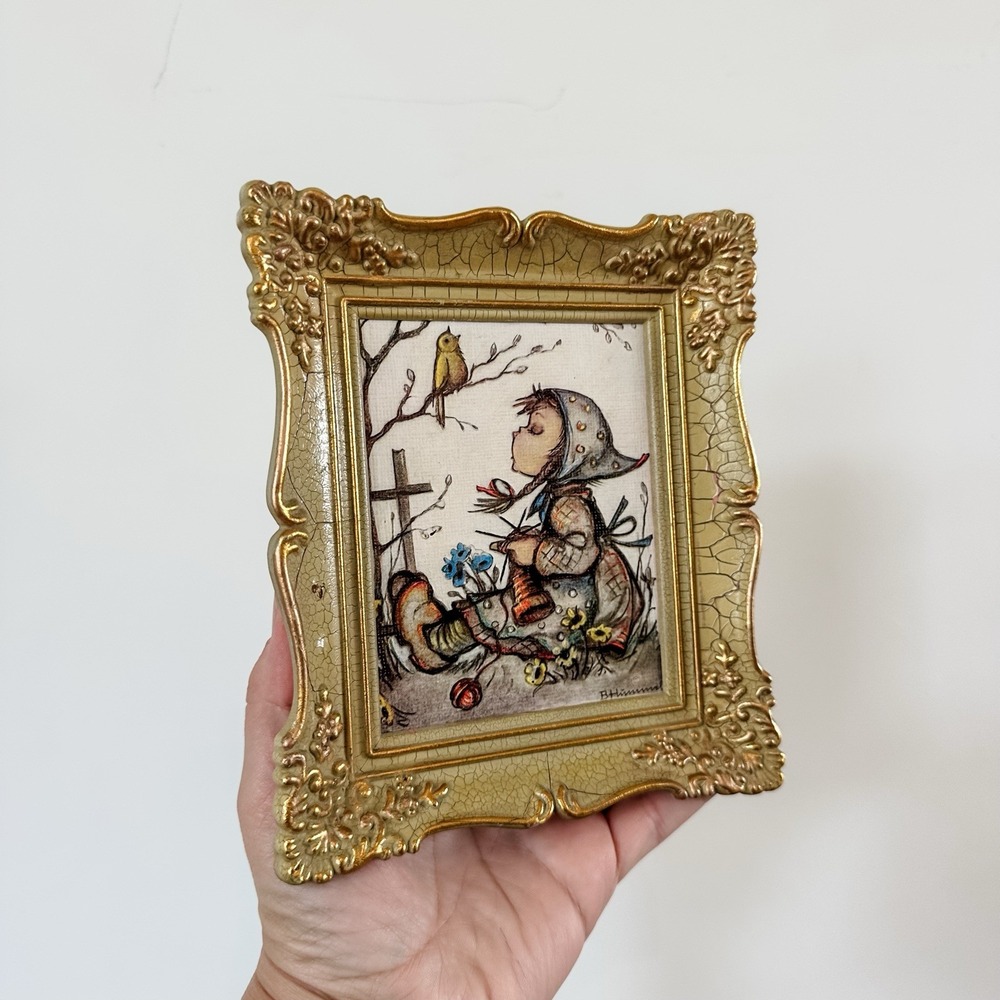 VTG M.J Hummel Framed Picture "Bird Duet" Ornate‎ Gold Massing Rott Germany - Picture 2 of 10